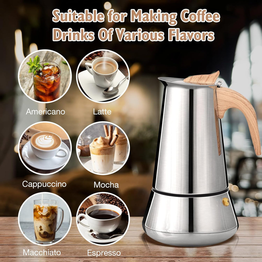 Romon Espressokocher, Edelstahl Mokkakanne 350ml Induktion, Geeignet für Alle Herdarten Gas, Elektro