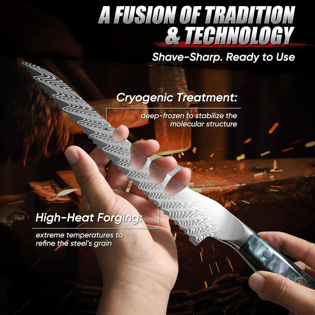 DRAGON RIOT Brotmesser mit Wellenschliff, Edelstahl-Brötchenmesser mit Resin-Griff & Scheide zum Sch