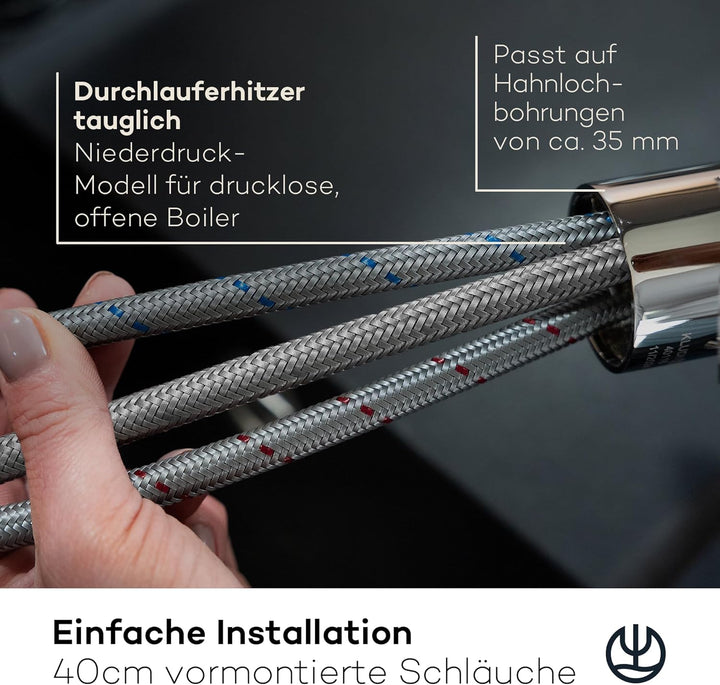 KLUDI-X1 Niederdruck Waschtischarmatur, Auslaufhöhe 95 mm, wassersparender Wasserhahn Bad Schwarz Ma