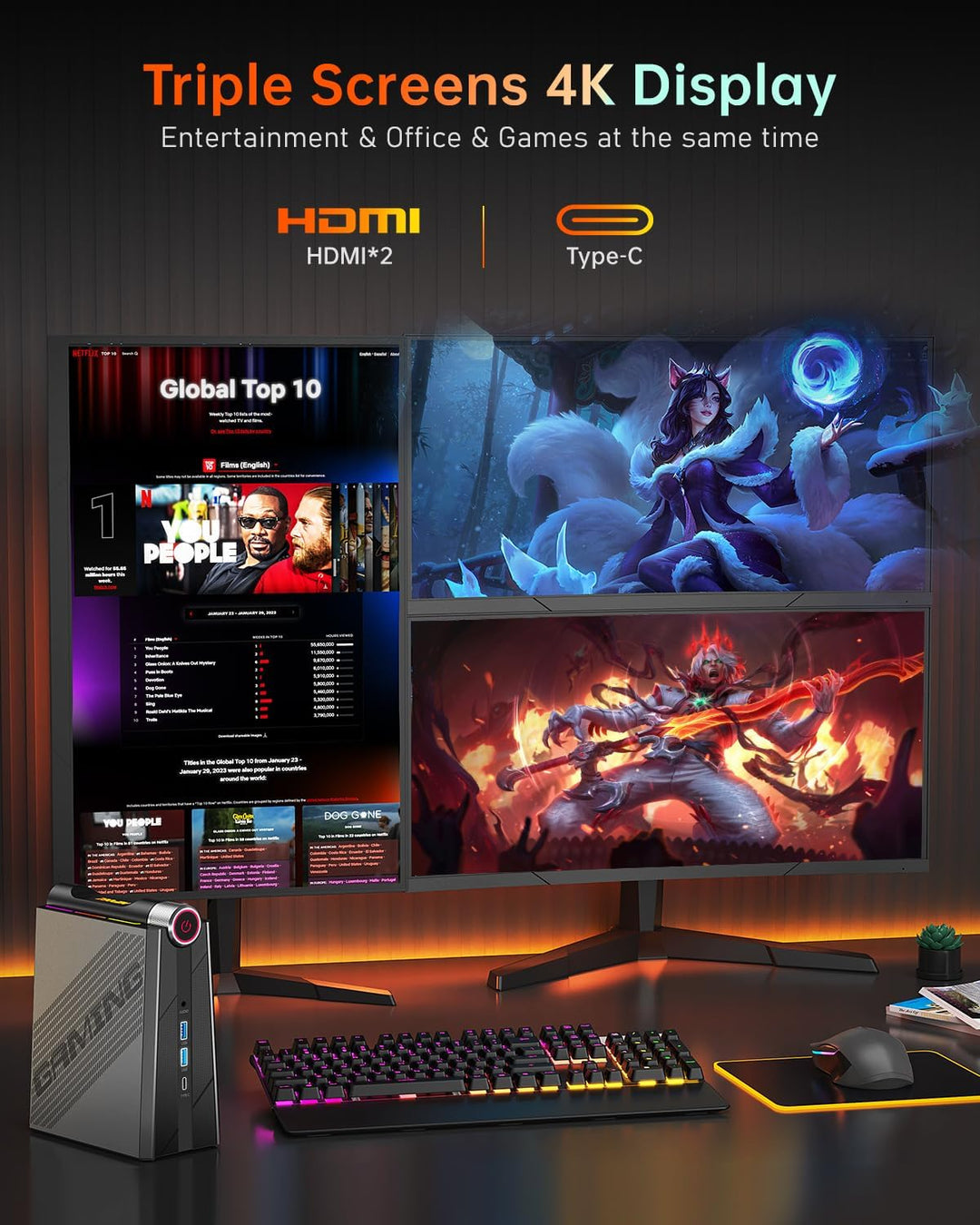 Mini PC RGB 3-Mode Customization, 1024GB(1TB) M.2 NVME SSD Micro PC AMD Ryzen7 7735HS (4.75GHz) 32GB