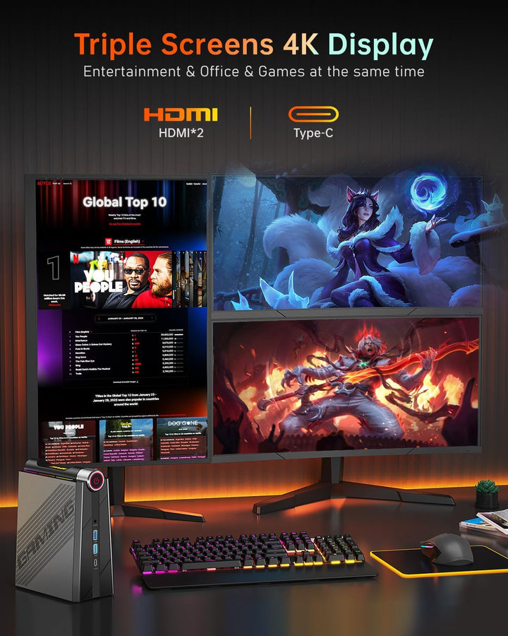 Mini PC RGB 3-Mode Customization, 1024GB(1TB) M.2 NVME SSD Micro PC AMD Ryzen7 7735HS (4.75GHz) 32GB