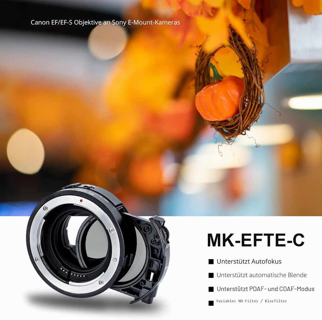 Meike MK-EFTE-C VND Autofokus Mount Objektivadapter mit Variabler ND- und UV-Filter Konverter für Ca