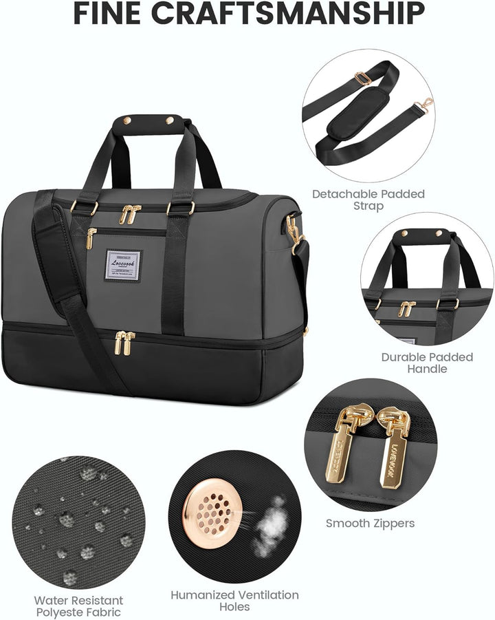LOVEVOOK Weekender Reisetasche Damen, 37L Travel Duffle Bag Reisetaschen mit Kulturtasche, Schuhfach