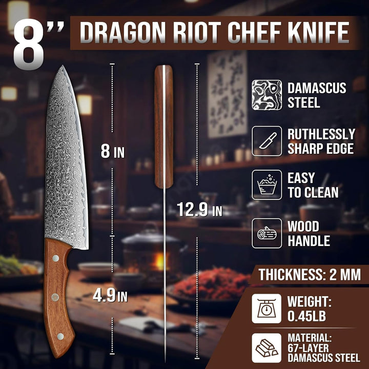 DRAGON RIOT Damastmesser, Kochmesser profi Messer, Damast Küchenmesser mit Geschenkbox, Handgeschmie