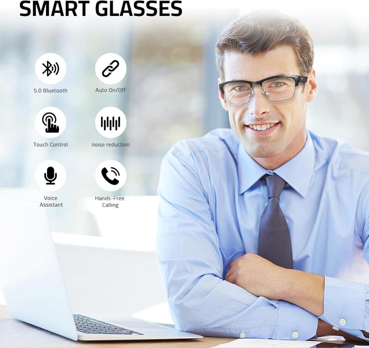 Bluetooth Smart Audio Brille, Alexa Sprachassistent Steuerung mit offenem Ohr Sound Blaulicht Sonnen