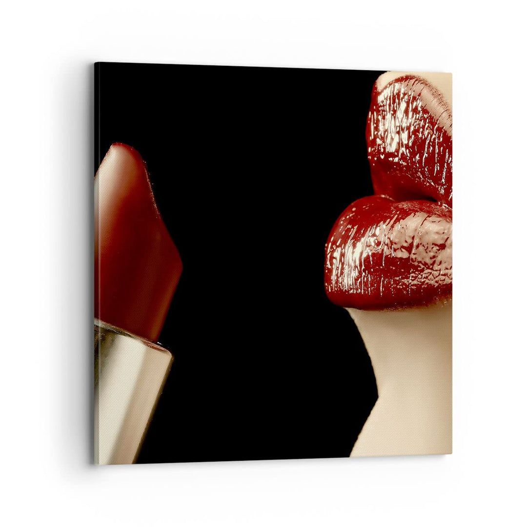 Bilder auf Leinwand 70x70cm Leinwandbild Frau rote Lippen Lippenstift Gesicht Gross Wanddeko Bild Sc