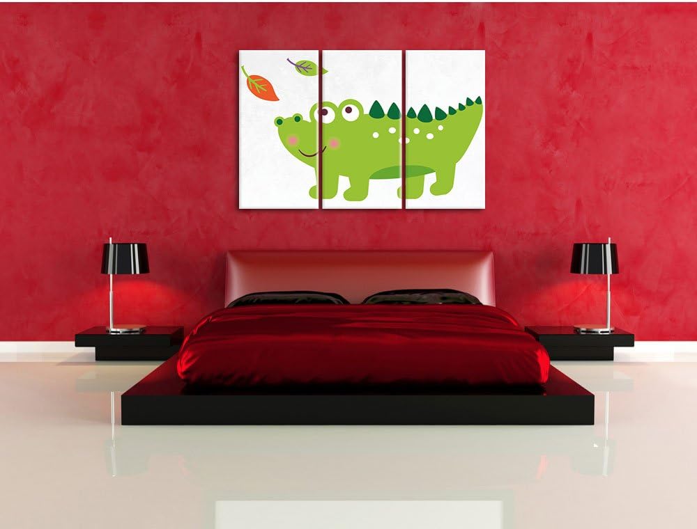 Pixxprint Niedliches Krokodil / 3-Teilig/Gesamtmass 120cm Leinwandbild bespannt auf Holzrahmen/Wandb