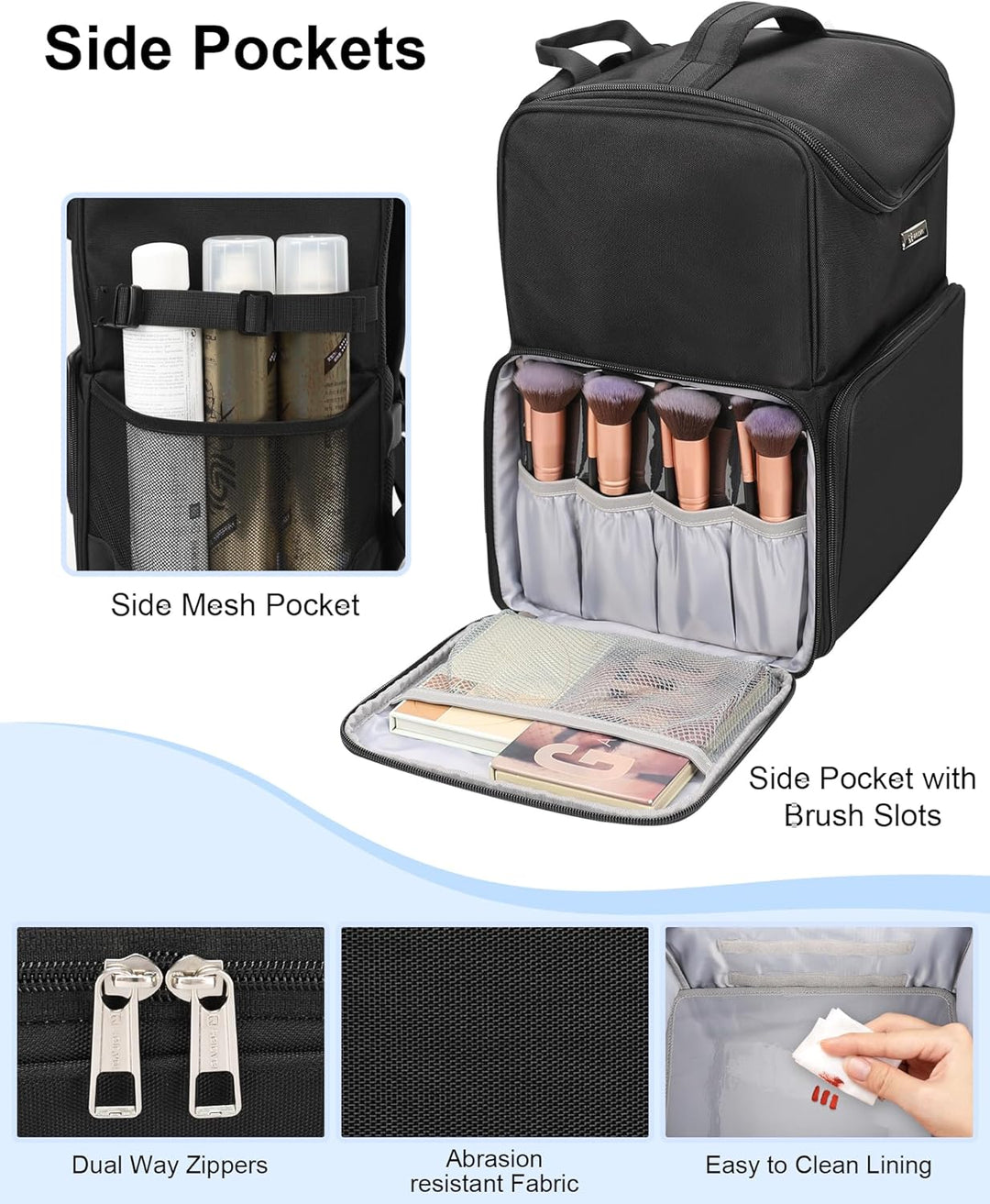 Relavel Makeup-Rucksack, grosse Make-up-Tasche mit 3 klaren Sets, Doppelwandige professionelle Kosme