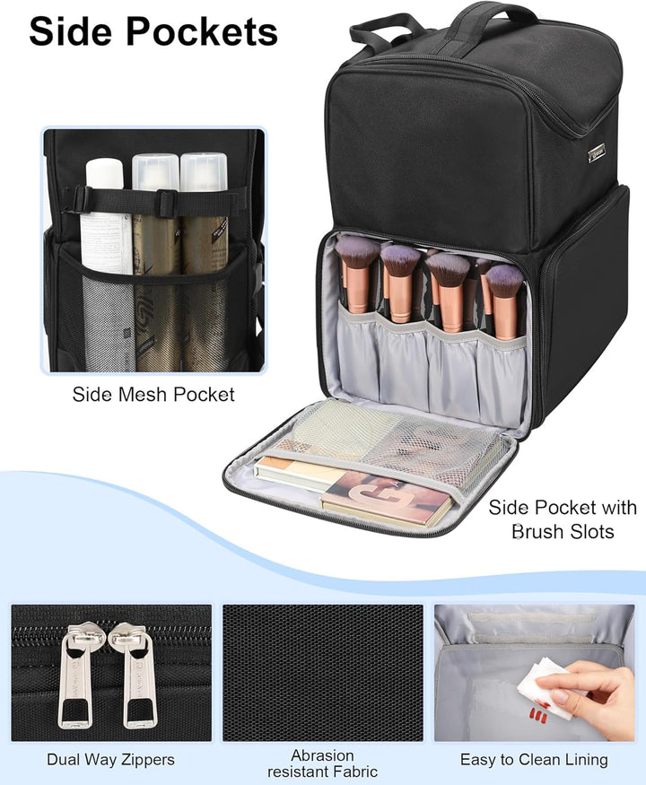 Relavel Makeup-Rucksack, grosse Make-up-Tasche mit 3 klaren Sets, Doppelwandige professionelle Kosme