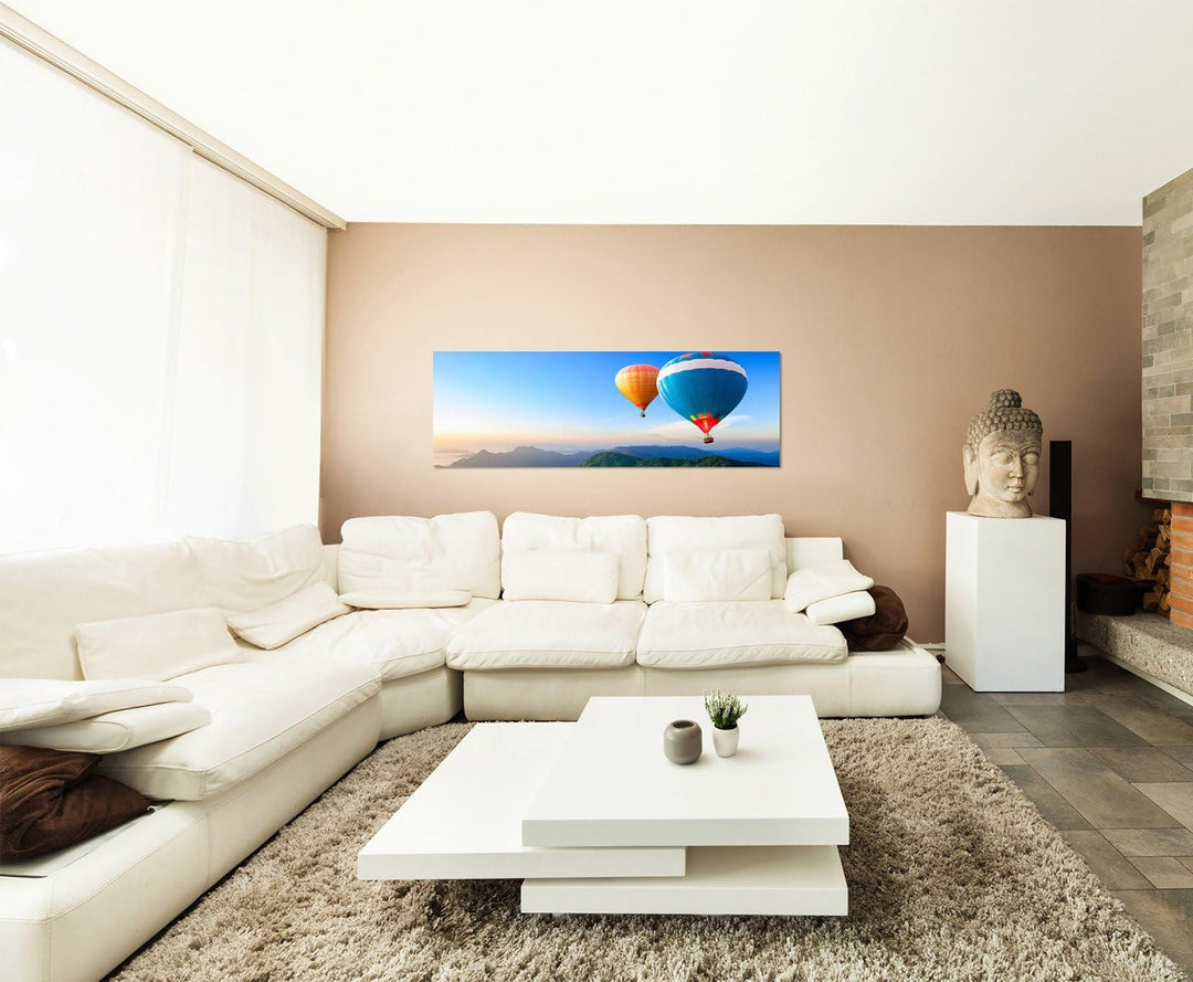 Paul Sinus Art Panoramabild auf Leinwand und Keilrahmen 150x50cm Heissluftballons Berge Landschaft