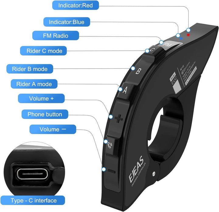 EJEAS EUC Motorcycle interphone Bluetooth Remote Control Handle, Remote Control FM, Telephone answer