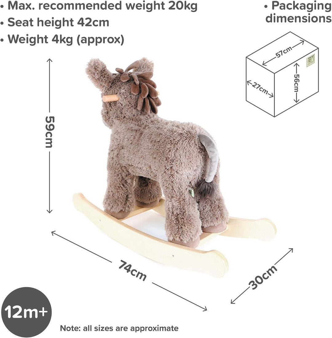 Little Bird Told Me Norbert Rocking Horse Donkey Sturdy Wooden Frame &amp; Plush Soft Tufted Coat to Rid
