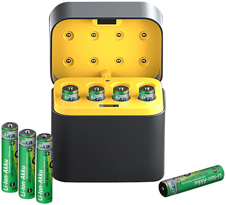 tka Köbele Akkutechnik Li Ion Ladegerät: 8er-Set Li-Ion-Akkus Typ AAA, mit USB-C-Ladebox, 1300 mWh,