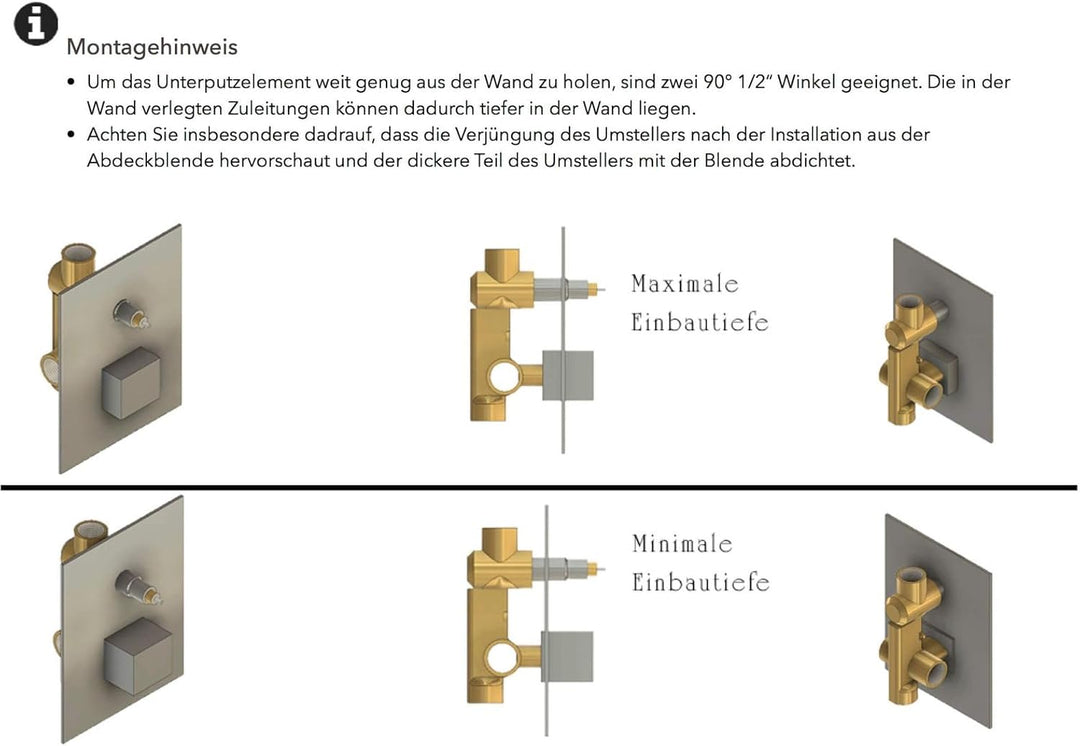 PaulGurkes Unterputz Duscharmatur Wannenarmatur Brausebatterie eckig mit Umsteller
