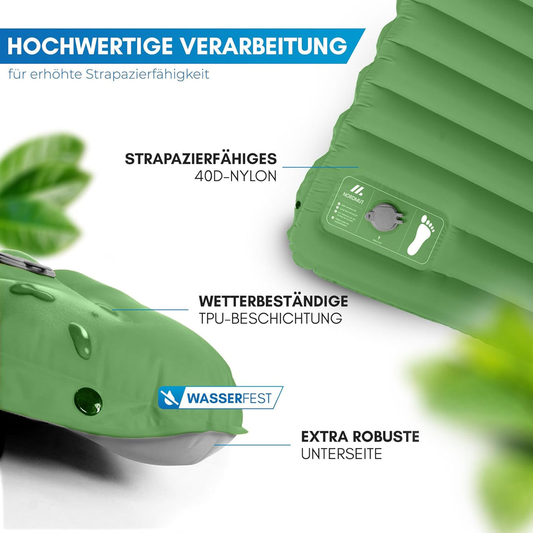 NORDMUT® Isomatte Schnellaufblasend mit integrierter Fusspumpe 10 cm - Isomatte Camping mit kleinem