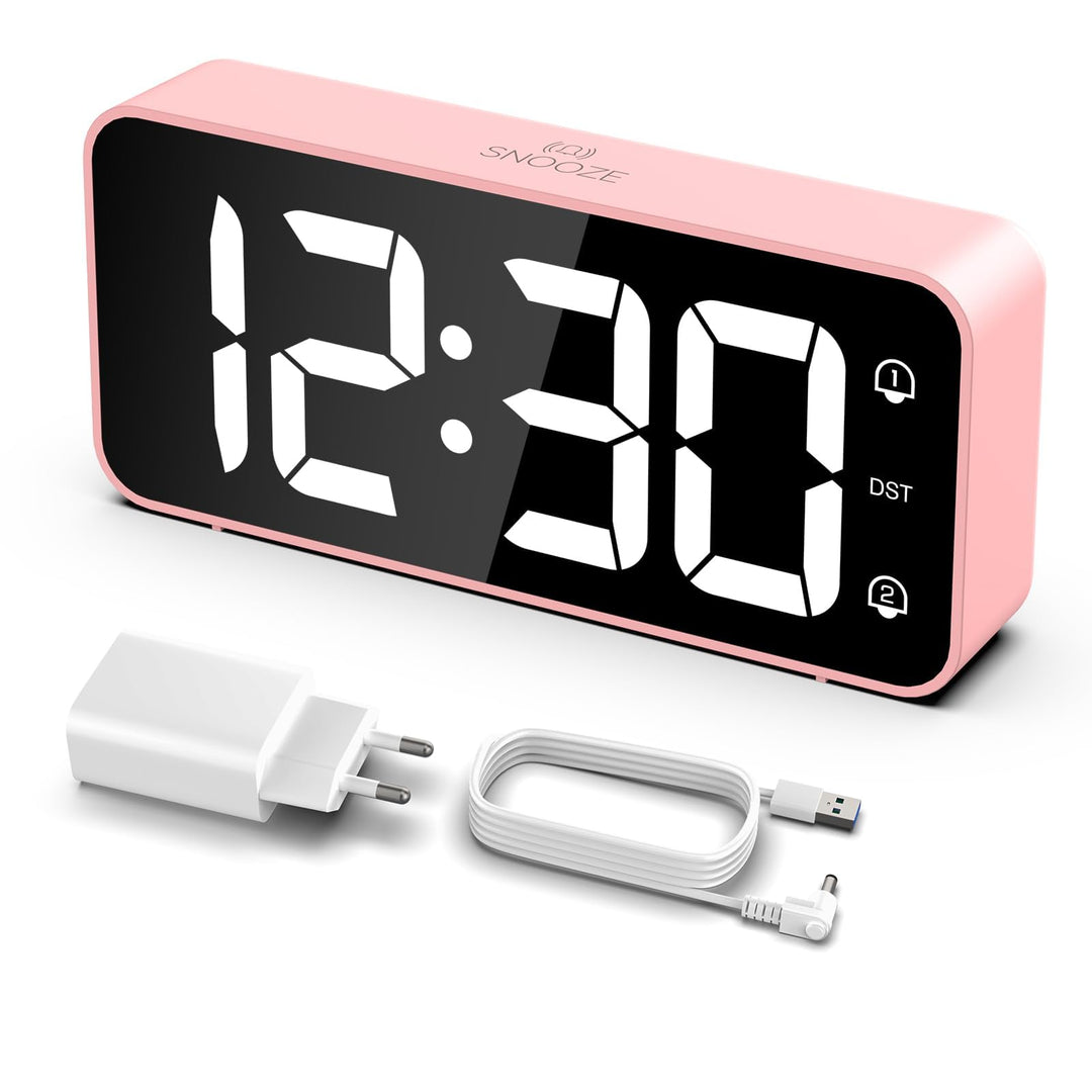 LATEC Wecker Digital, LED Digitaler Wecker mit 2 Alarme Snooze, Digital Uhr mit USB-Ladeanschluss, 0