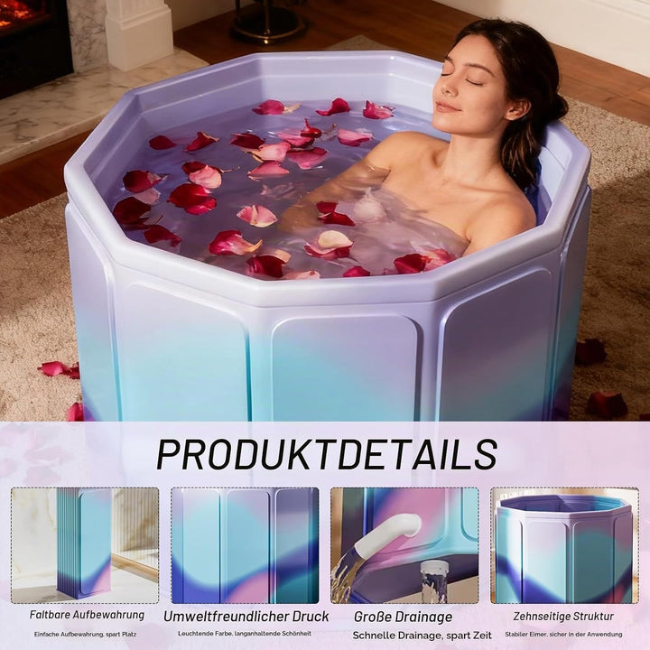 Faltbare Badewanne, 80x70cm(BxH) Tragbare Mobile Badewanne für Heiss- und Kaltbäder für kleine Badez