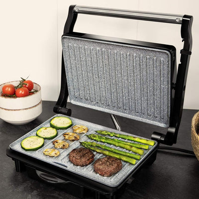 Cecotec Rock'nGrill 1500 Rapid Elektrogrill. RockStone-Steinverkleidung, höhenverstellbare Deckplatt