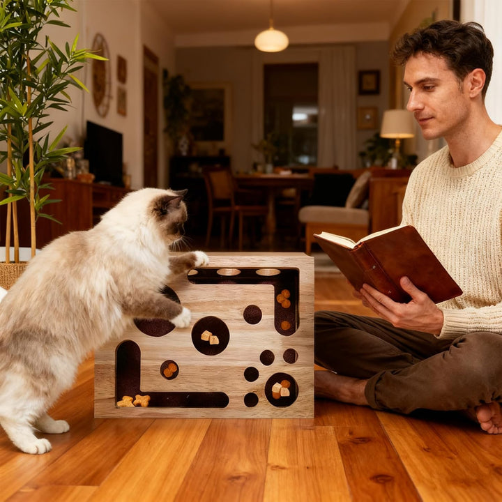 2 Stück Cat Nail File Enrichment Box, Holz Katzenpuzzle Anreicherungsbox Mit Kratzer, Interaktives L