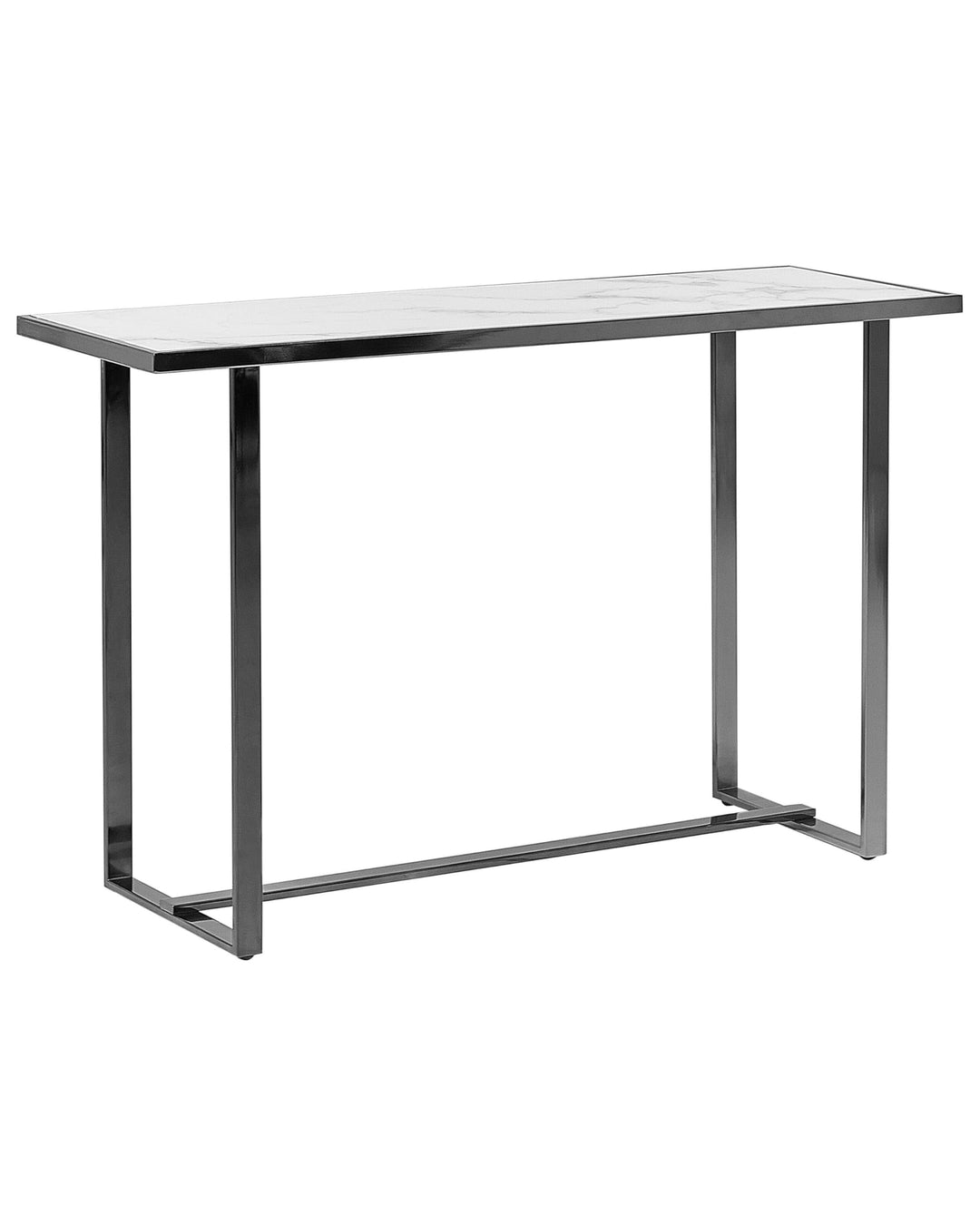 Schmaler Konsolentisch mit Marmor Optik weiss Metallgestell silber Glamour Plano