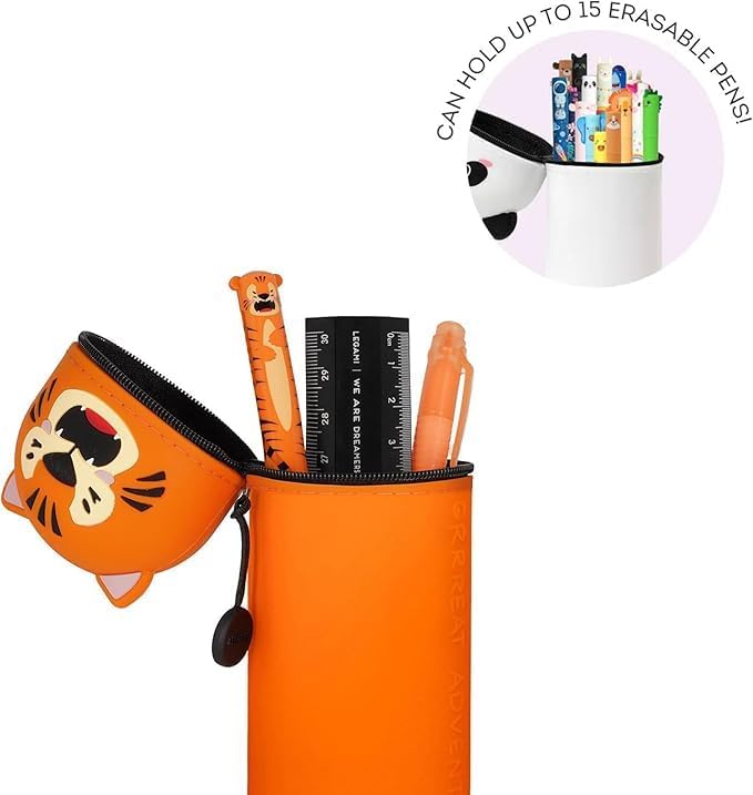 LEGAMI - Set aus 7 radierbaren Gelstiften + 2-in-1-Federmäppchen-Stiftehalter - mit thermoempfindlic