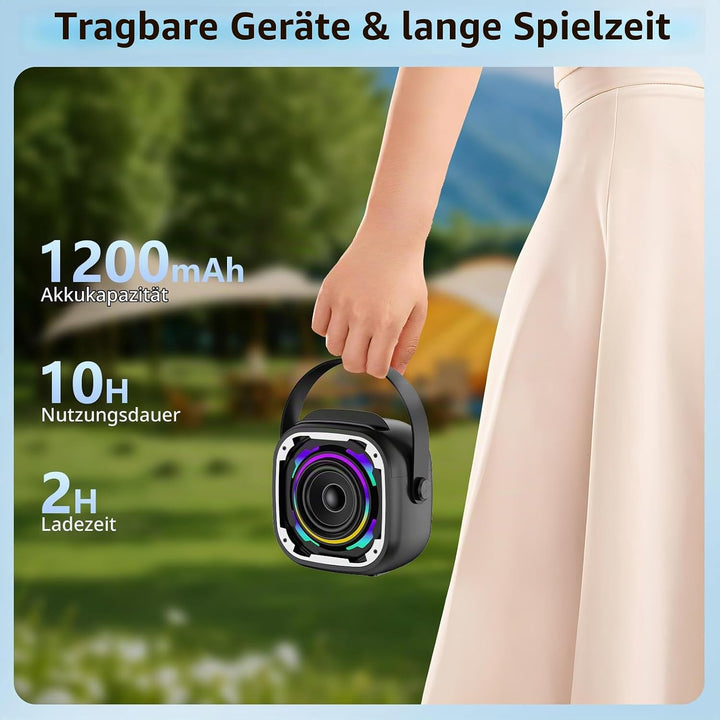 Karaoke-Maschine 2 Mikrofone für Kinder Erwachsene, Bluetooth-Lautsprecher drahtlos mit dynamischem