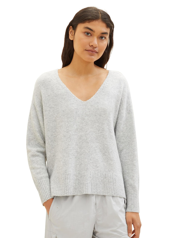 Tom Tailor Denim Damen 1038392 Basic Pullover mit V-Ausschnitt (1er Pack) XS 32510 - Basic Light Gre