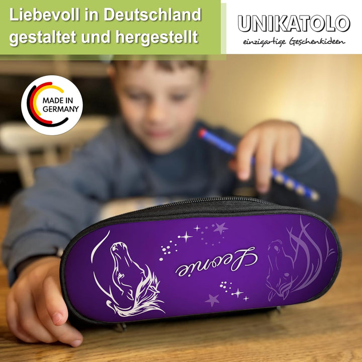 Federmäppchen Pferd lila mit Name personalisiert, violett Stiftebox Mädchen, Federtasche, Geschenkid