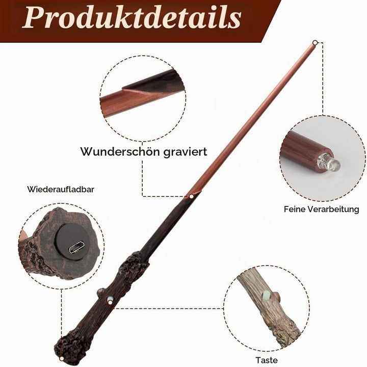 Hojalis Harry Zauberstab mit Licht, 35CM Zauberstabs-Hpotter, Zauberstabs aus Harz, USB Aufladung Ma