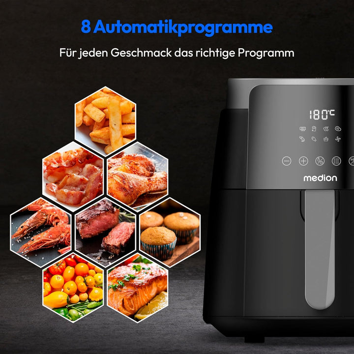MEDION P40 L Heissluftfritteuse (4,7 Liter, Airfryer, 1500 Watt, einfache Bedienung, ölfreies Fritti