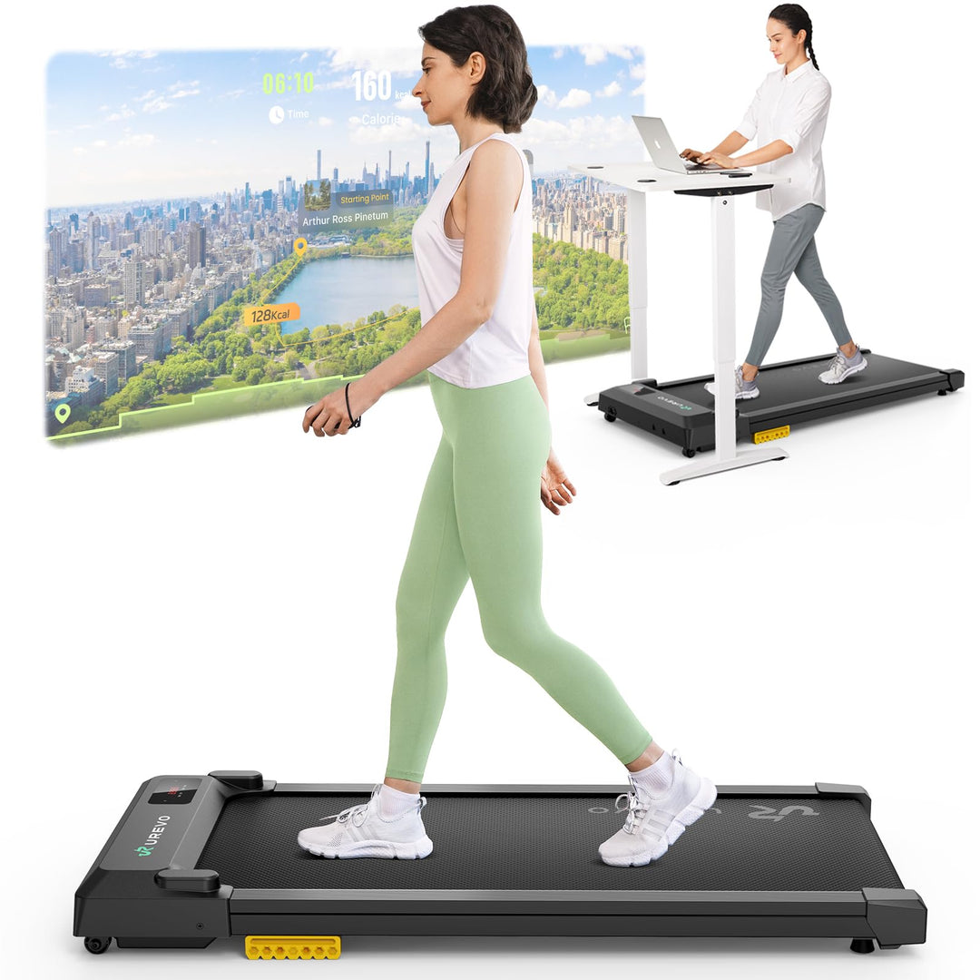 UREVO Smart Walking Pad, Kompaktes Leises Laufband Schreibtisch, mit Sechs-Punkt-Stossdämpfung, Work