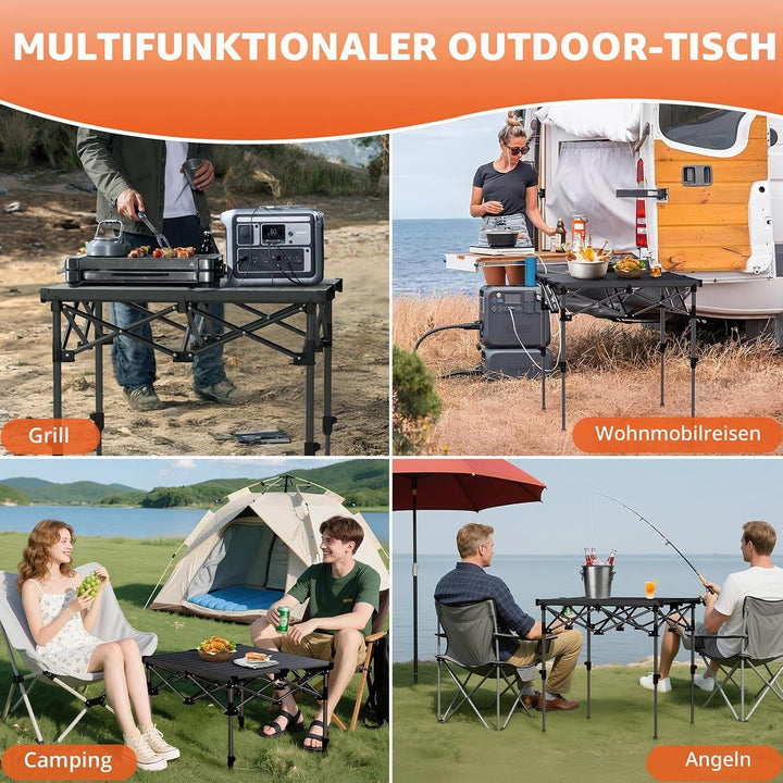 FUNYKICH Aluminium Klapptisch mit Tragetasche 67x58cm, X Form klappbarer Grilltisch mit 2 Höhenverst