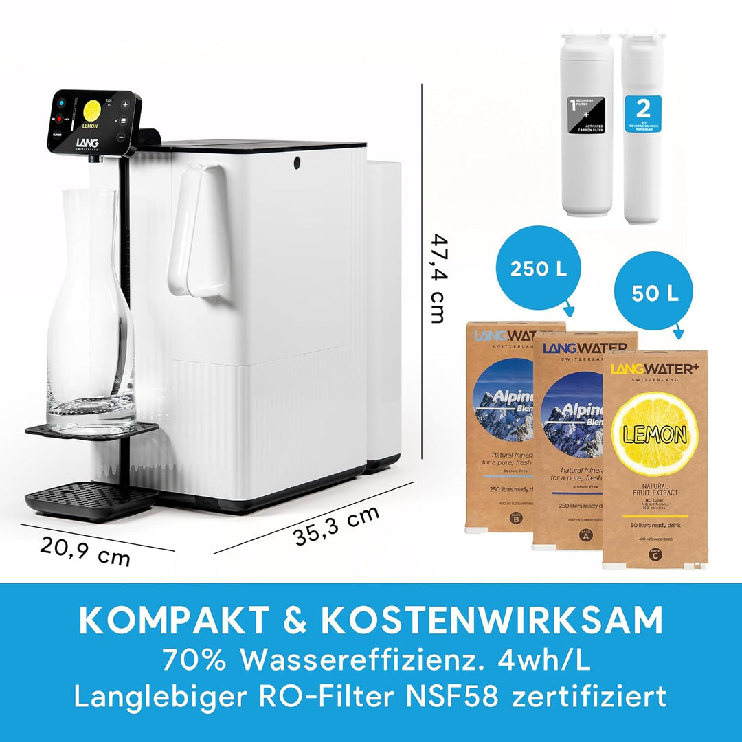 LANGWATER Osmoseanlage Auftisch TheWell 2 - mit Mineralisierung, Aromen, Heisswasserspender – Umkehr