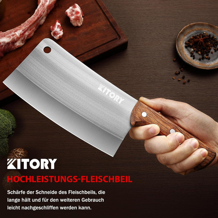 Kitory Hackmesser 18cm, Fleichmesser Extrem Scharf Chinesisches Küchenmesser, Metzgermesser mit Hoch