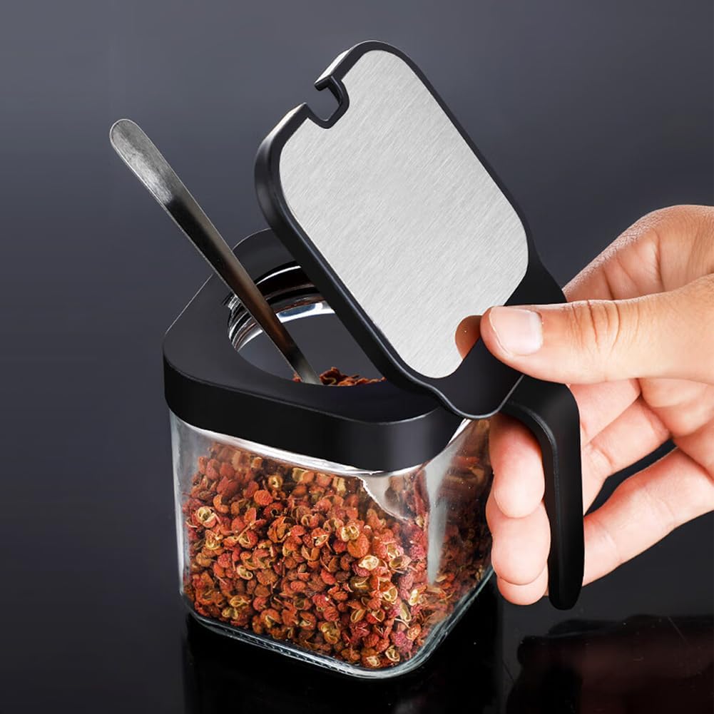 LOYUYU Gewürzglas Gewürzbehälter mit Deckel und Löffel, 250ml Klarglas Gewürzgläser Set von 3, Töpfe