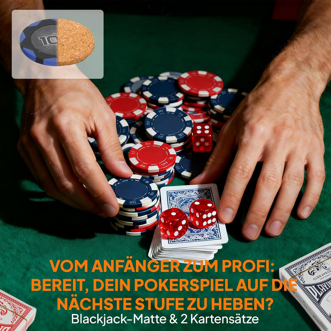 SPORTNOW Pokerkoffer abschliessbar Pokerset mit Koffer 200 Clay Chips Karten 5 Würfel Dealer Button