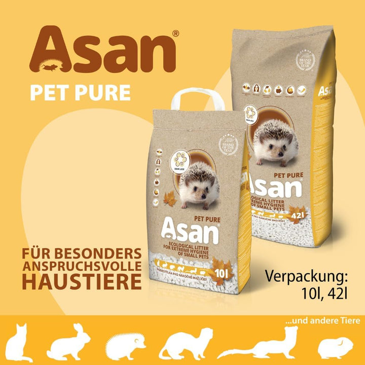 Asan Pet Pure 42 l – Umweltfreundliche Einstreu für Frettchen, Igel, Ratten & Chinchillas, staubfrei
