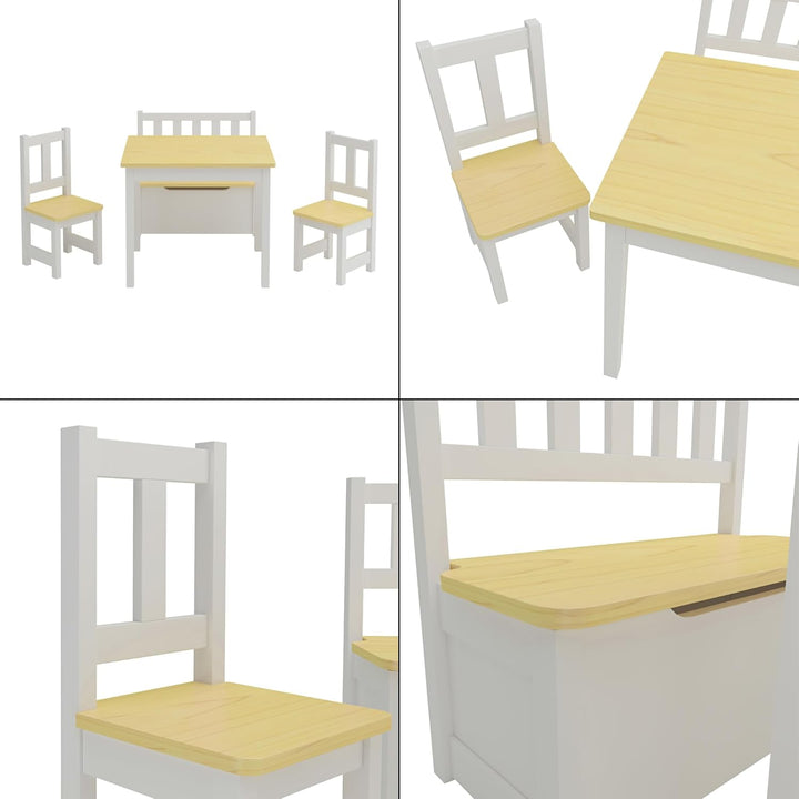 [en.casa] Kindertischset Lousame mit aufklappbarer Sitzbank und 2 Stühlen Kindertisch-Set Kindermöbe