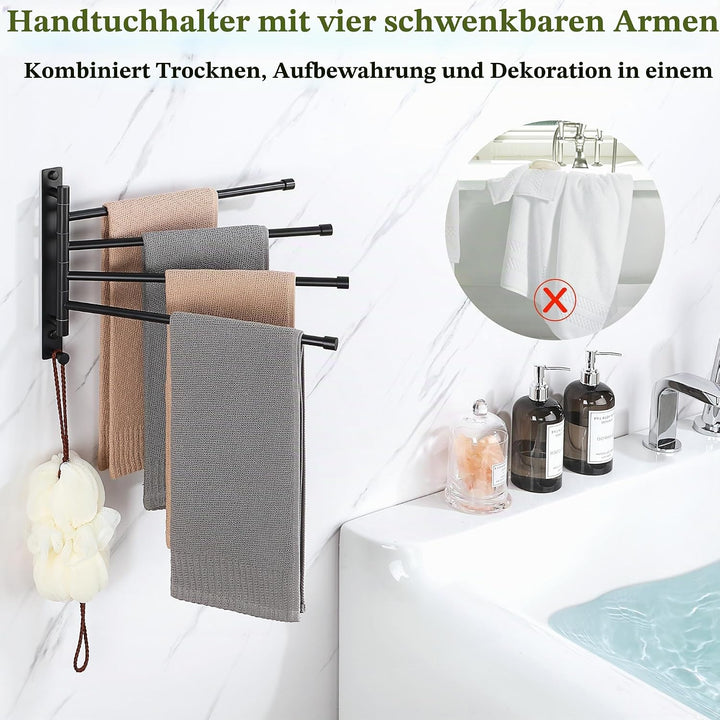 MOOCHE Handtuchhalter mit 4 Ausfahrbarer Arm 37.5cm, SUS304 Edelstahl Handtuchhalter mit 180° Schwen