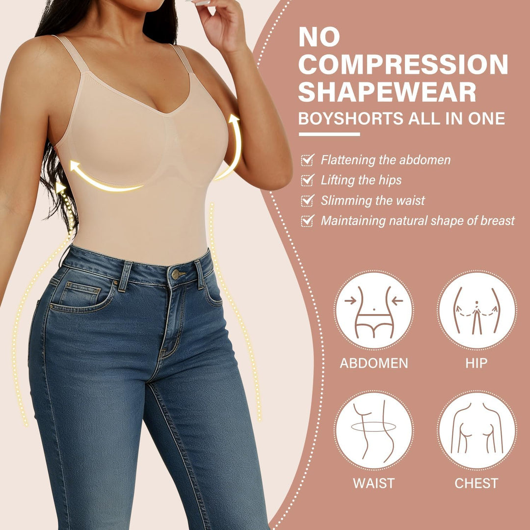SHEKINI Shapewear Damen Body Shaper Bodysuit Nahtlos V-Ausschnitt Formende Bodys Bauchweg Ganzkörper