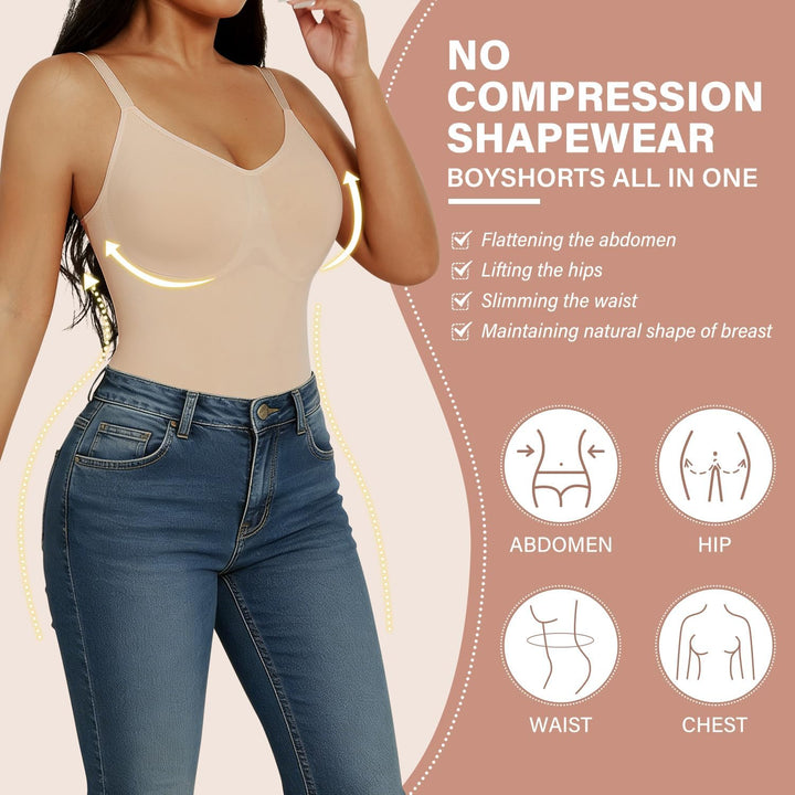 SHEKINI Shapewear Damen Body Shaper Bodysuit Nahtlos V-Ausschnitt Formende Bodys Bauchweg Ganzkörper