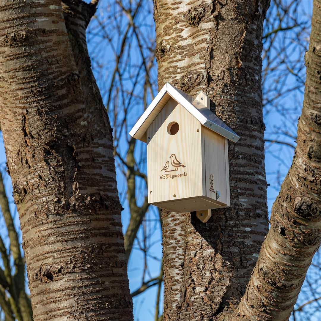 VOSS.garden 3X Nistkasten Hazel Spitzdach, Vogelhaus, Meisenkasten, Nisthöhle für Meisen, Sperlinge,