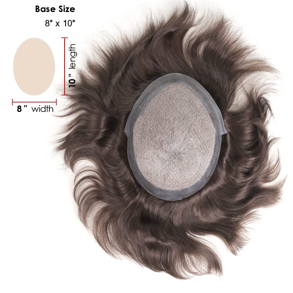 Lordhair Knotenlos Toupet für Männer, Haut Eben Injiziert Mensch Haar System, Basisgrösse 8x10 Zoll
