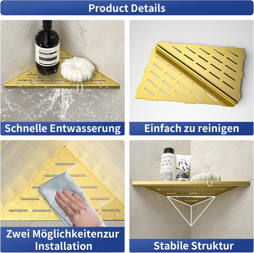 Eck Duschregal, Edelstahl 304 Badezimmerregal aus Stahl für geflieste Wände, Einbauregal für die Bad
