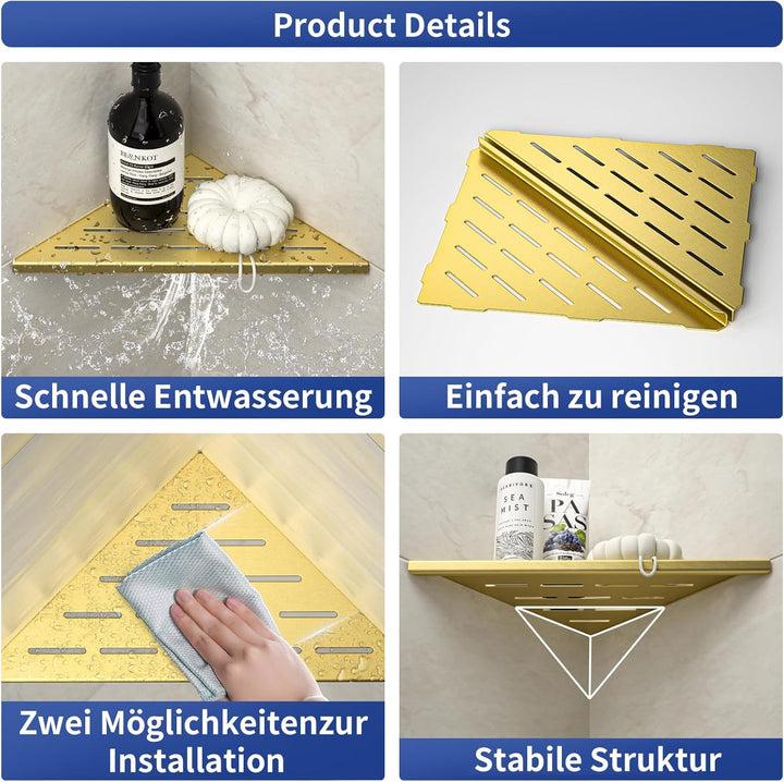 Eck Duschregal, Edelstahl 304 Badezimmerregal aus Stahl für geflieste Wände, Einbauregal für die Bad