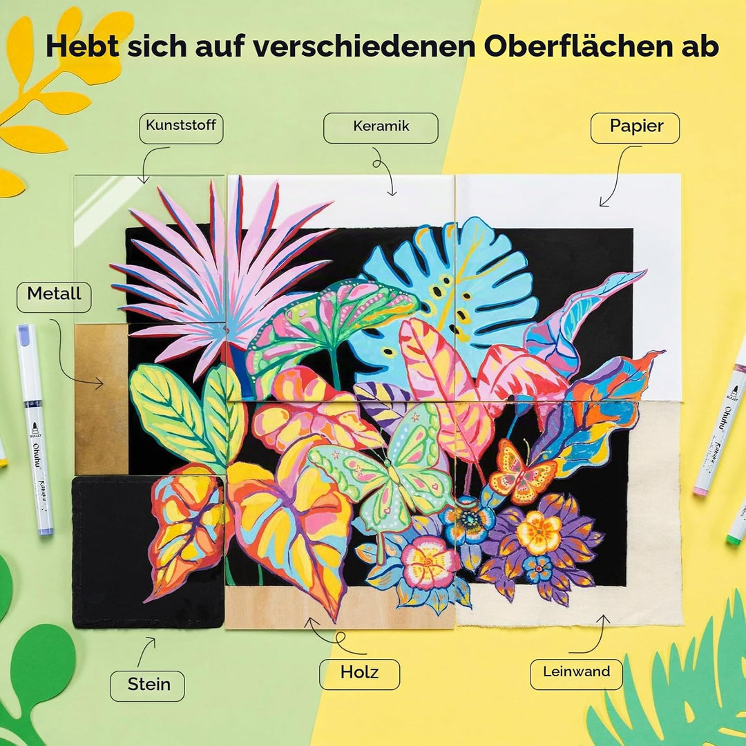 Ohuhu Acrylstifte mit Rundspitze 48 Farben – Auto-Tintenregulierung, Hochdeckende Acrylic Markers, W