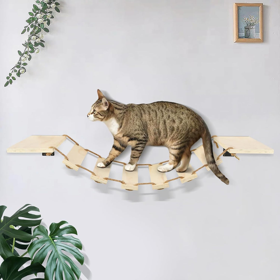 Wandregal für Katzen, Hängebrücke für Katzen, Holz, Wandbrücke für Katzen, Stange, Wandmöbel zum Sch
