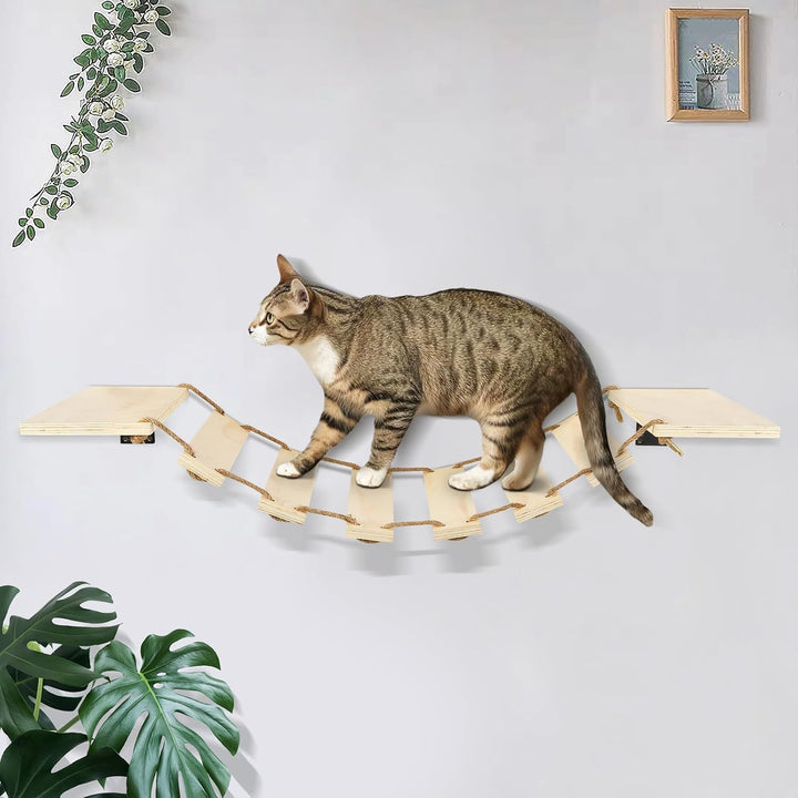 Wandregal für Katzen, Hängebrücke für Katzen, Holz, Wandbrücke für Katzen, Stange, Wandmöbel zum Sch