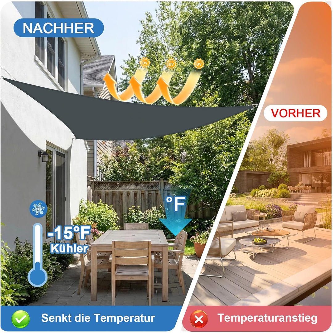 3x3x4,25m Sonnensegel Dreieck Wasserdicht Sonnenschutz, Anthrazit | 95% UV Schutz, Regenschutz, Suns