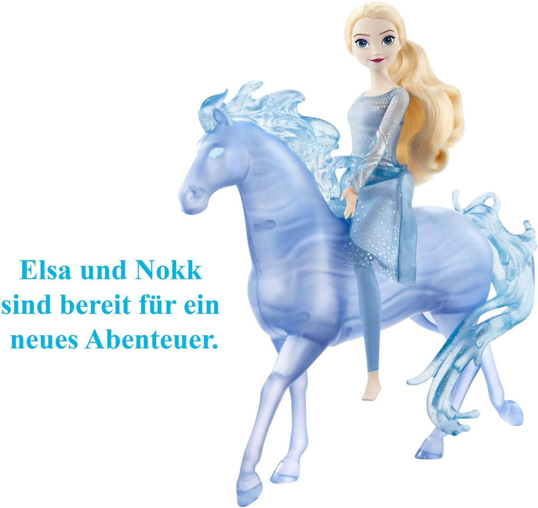 Disney Die Eiskönigin Spielzeug, Elsa-Modepuppe mit Wasserfigur Nokk in Pferdeform, inspiriert durch